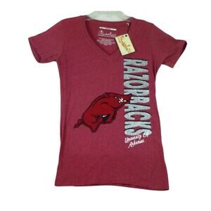 Pressbox University Of Arkansas Razorbacks Graphic T Shirt Women Medium Red‎ NEW